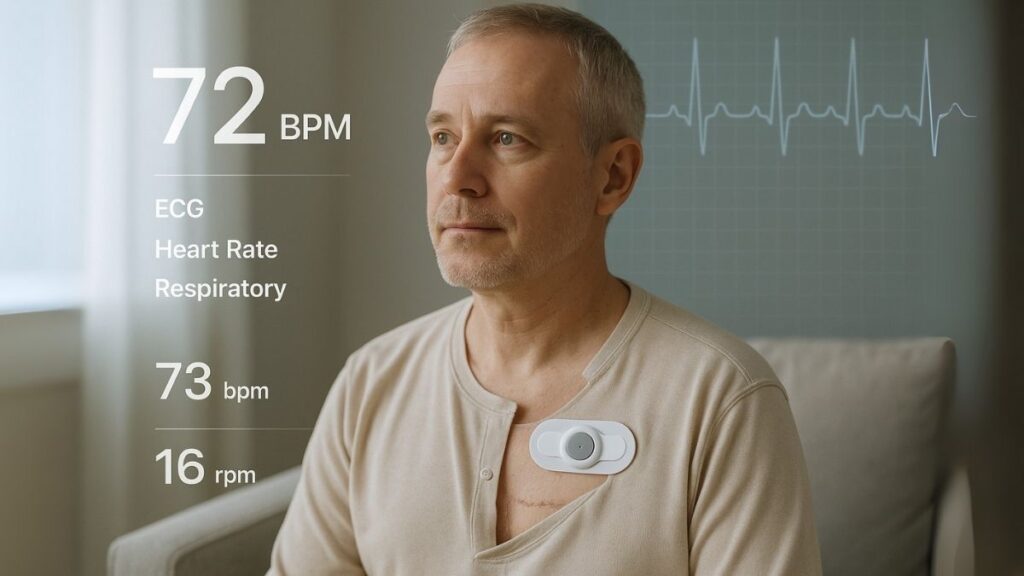 a patient wearing a wearable ecg device that monitor afib monitor