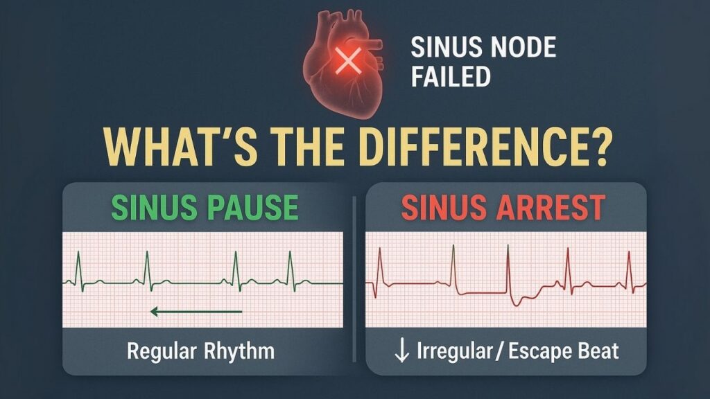 a diagram of sinus node failure and sinus arrest and sinus pause